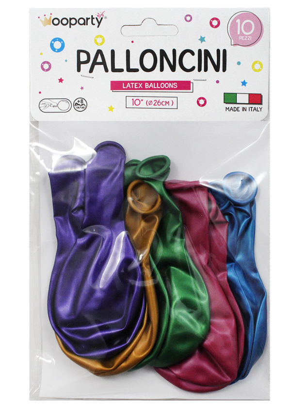 Palloncini colori assortiti metal 10'' confezione da 10 pezzi