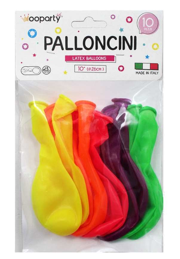 Palloncini colori assortiti fluo 10'' confezione da 10 pezzi