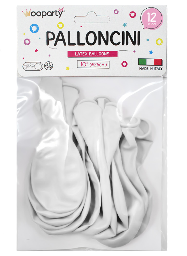 Palloncini colore bianco 10'' confezione da 12 pezzi