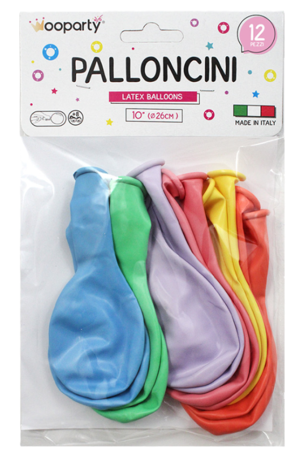 Palloncini colori assortiti pastel 10'' confezione da 12