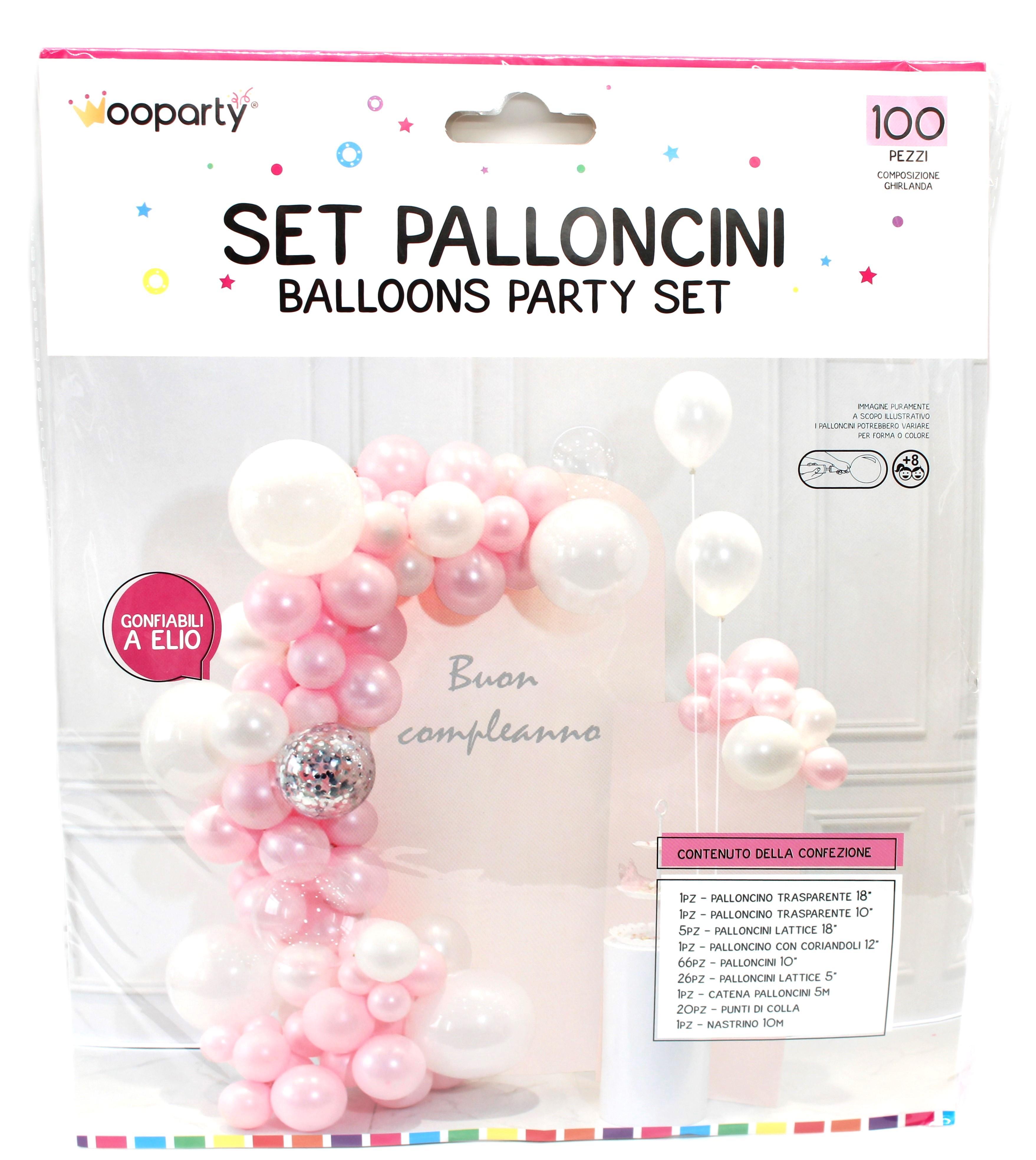 Set palloncini colore rosa e bianco confezione da 100