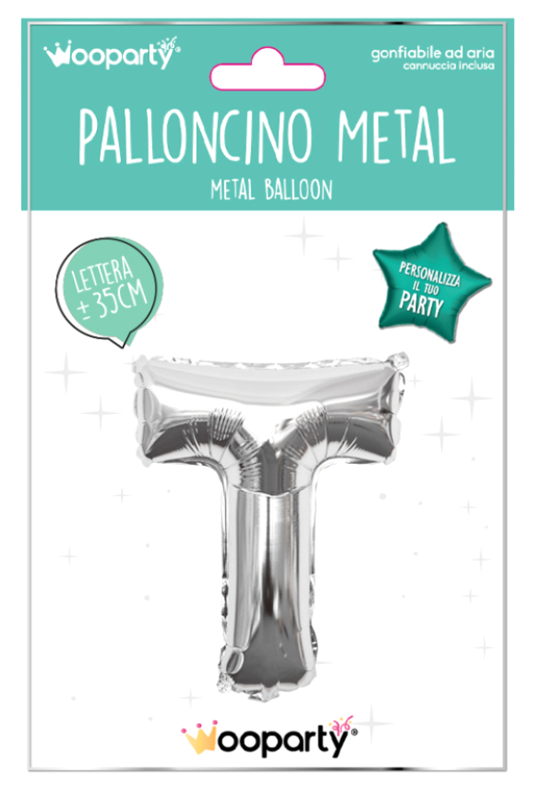 Palloncino lettera T argento metal 35cm