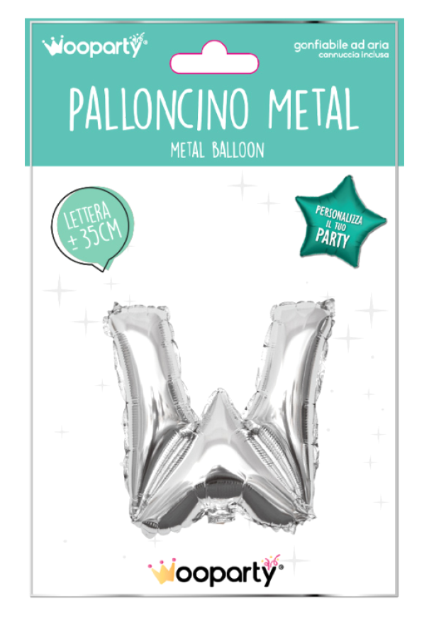 Palloncino lettera W argento metal 35cm