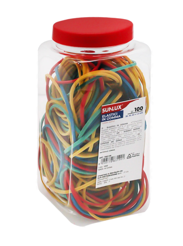 Elastici in gomma Sunlux 38, 50, 60 x 1,5 MM barattolo 100gr