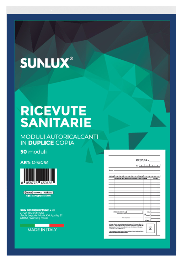 Blocco ricevute sanitarie Sunlux 50 moduli in duplice copia 1 blocco