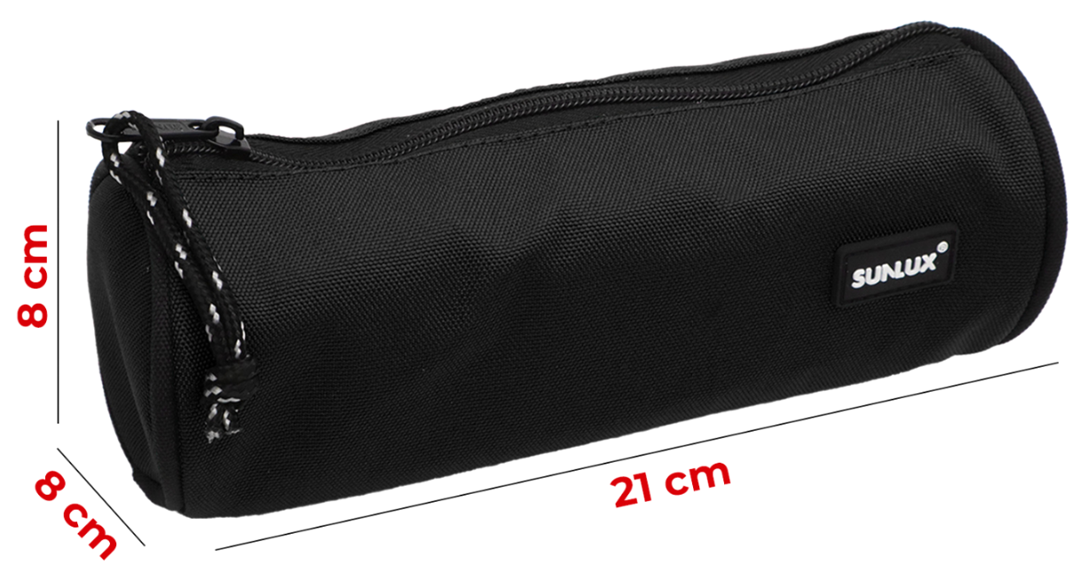 Astuccio Sunlux Nero 21x9x9 cm u2013 1 Scomparto con Zip per Scuola e Ufficio