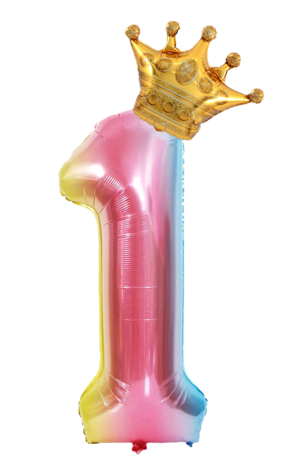 Palloncino n.1 Arcobaleno 100 cm corona in oro 30 cm