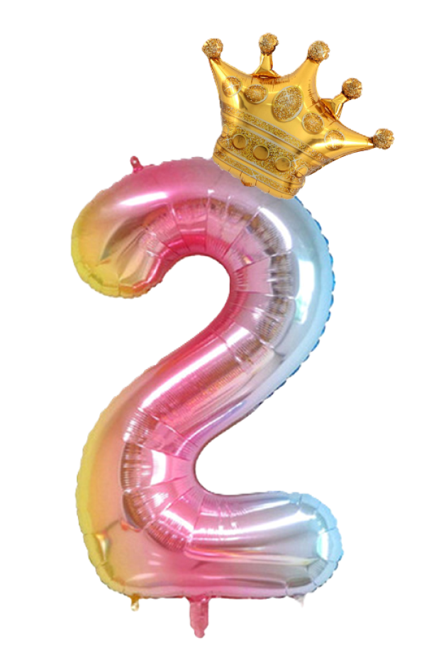 Palloncino n.2 Arcobaleno 100 cm corona in oro 30 cm