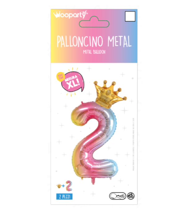 Palloncino n.2 Arcobaleno 100 cm corona in oro 30 cm