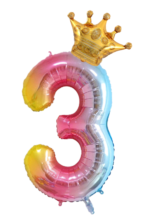 Palloncino n.3 Arcobaleno 100 cm corona in oro 30 cm
