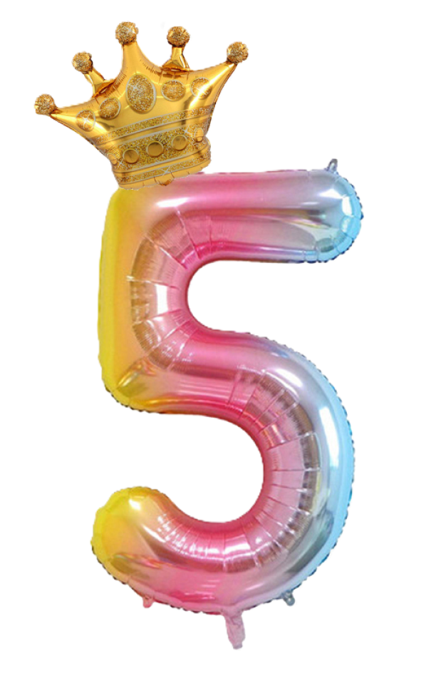 Palloncino n.5 Arcobaleno 100 cm corona in oro 30 cm