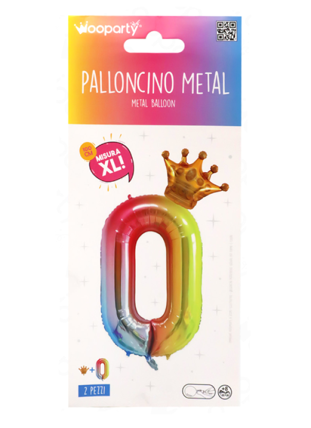 Palloncino n.0 Arcobaleno 100 cm corona in oro 30 cm