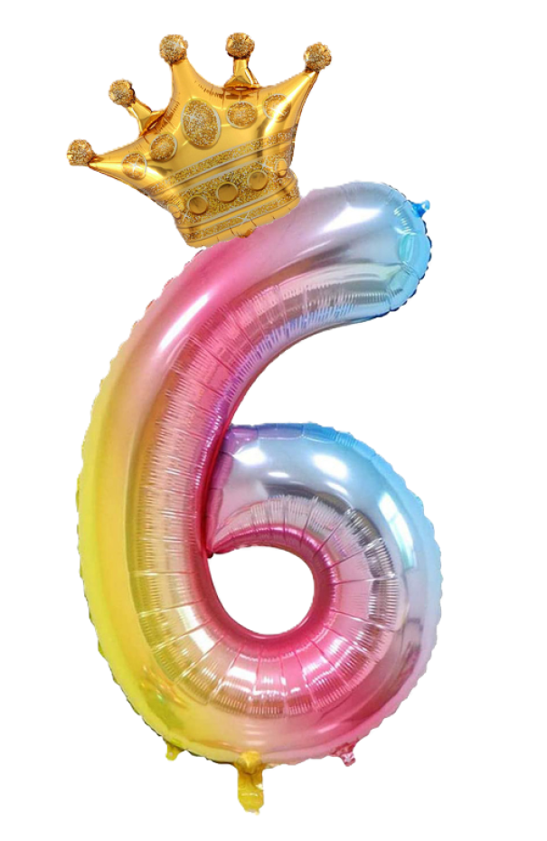 Palloncino n.6 Arcobaleno 100 cm corona in oro 30 cm
