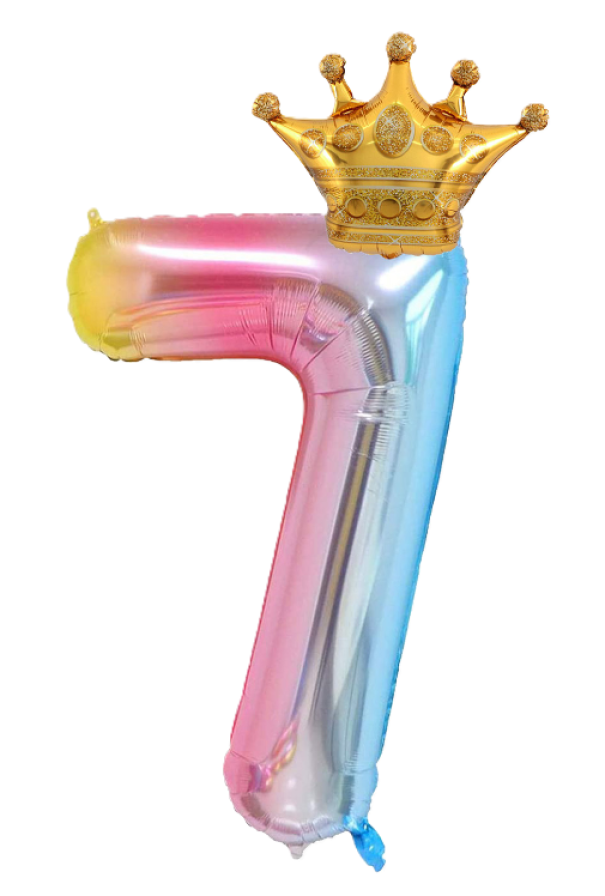 Palloncino n.7 Arcobaleno 100 cm corona in oro 30 cm