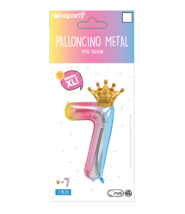 Palloncino n.7 Arcobaleno 100 cm corona in oro 30 cm
