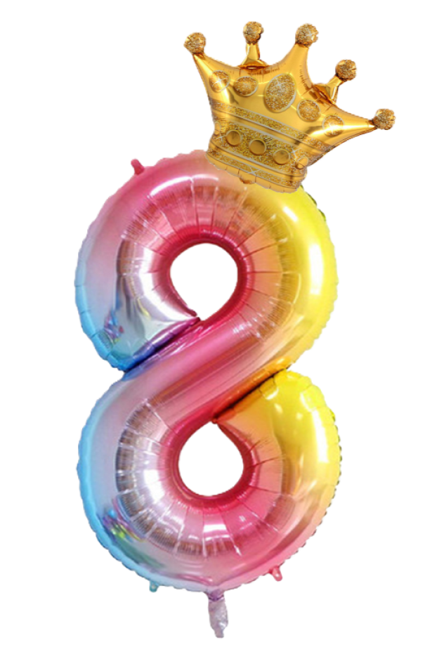 Palloncino n.8 Arcobaleno 100 cm corona in oro 30 cm
