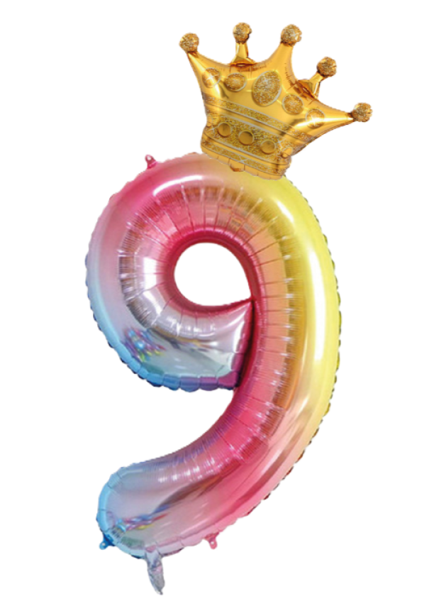 Palloncino n.9 Arcobaleno 100 cm corona in oro 30 cm