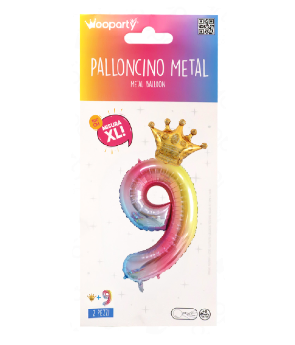 Palloncino n.9 Arcobaleno 100 cm corona in oro 30 cm