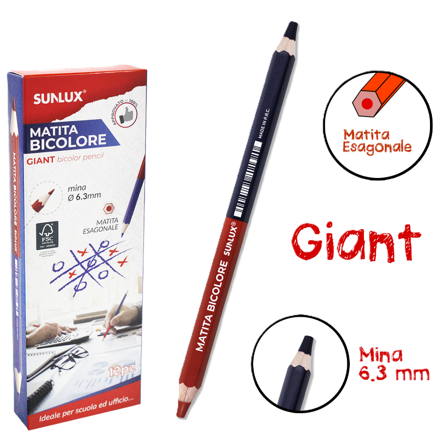 Matita bicolore Giant Sunlux 6.3mm confezione da 12