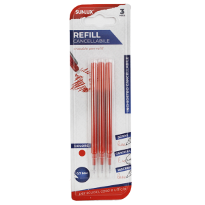 Ricariche penna cancellabile, tratto 0.7mm, inchiostro rosso, blister da 3