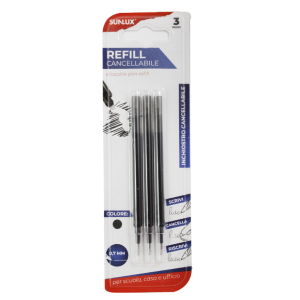 Ricariche penna cancellabile, tratto 0.7mm, inchiostro nero, blister da 3