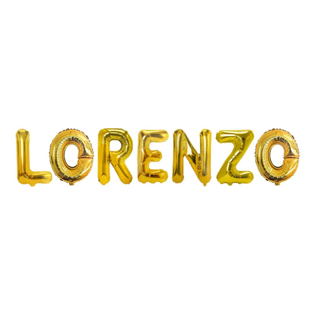 Palloncini nome Lorenzo, kit scritto con lettere Oro altezza 35cm