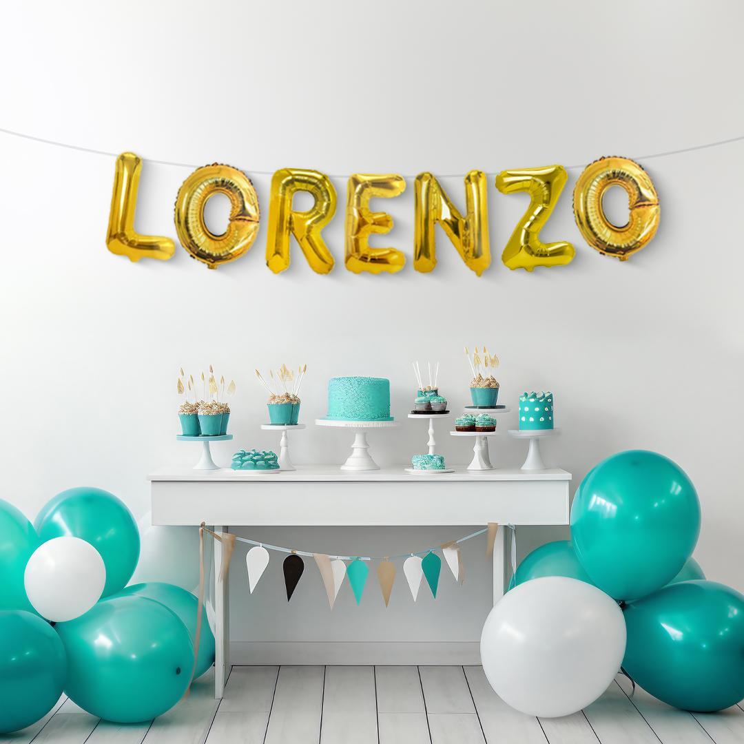 Palloncini nome Lorenzo, kit scritto con lettere Oro altezza 35cm