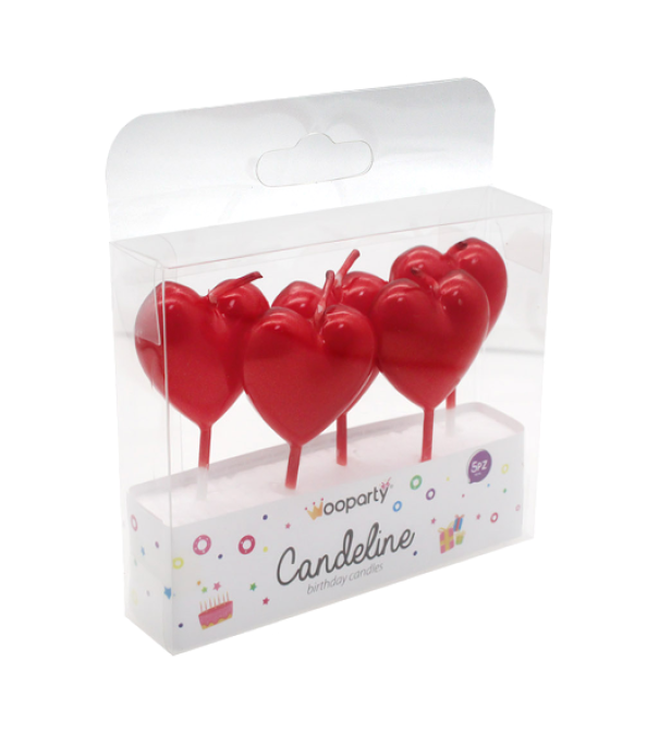 Candeline Cuore Rosso 7,5 cm u2013 Set da 5 in Cera di Paraffina | Decorazioni Romantiche per Torte, San Valentino, Anniversari e Feste