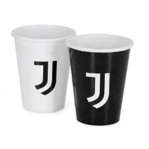 Bicchieri in carta juventus 250ml, confezione da 8 pezzi, decorazione festa a tema juventus