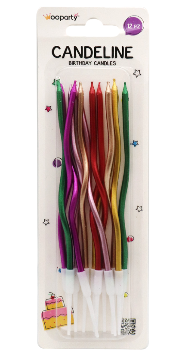 Candeline Wooparty colori assortiti 12pz 15cm
