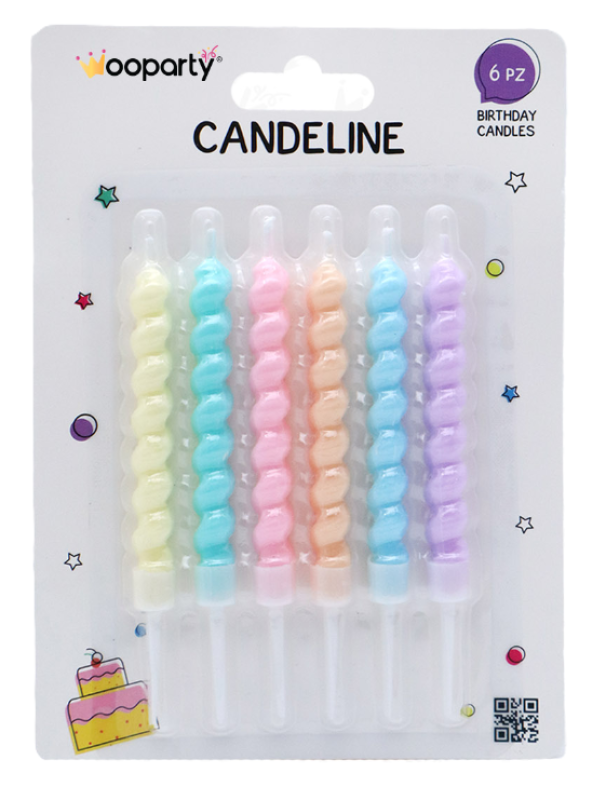 Candeline Wooparty colori assortiti 6pz 11cm