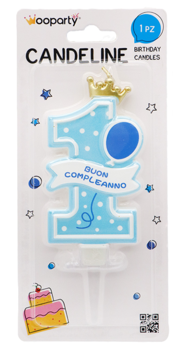 Candelina 1 Buon Compleanno Boy 15cm