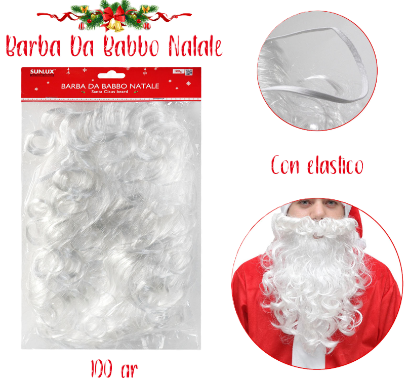 Barba da Babbo Natale con Elastico u2013 100 g u2013 Morbida e Voluminosa u2013 Accessorio Costume Natale per Feste e Event