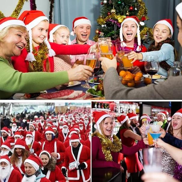 Cappello Babbo Natale 30x38 cm u2013 Set 10 Pezzi in Tessuto Rosso con Bordo Bianco per Feste e Eventi Natalizi