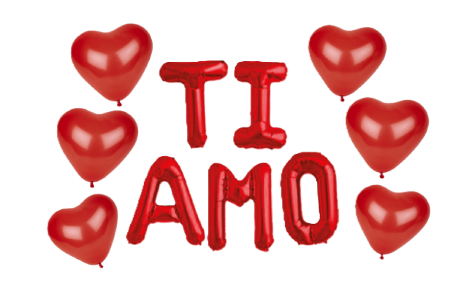Kit Ti Amo (1 composizione Ti amo, 6 palloncini cuore rosso)