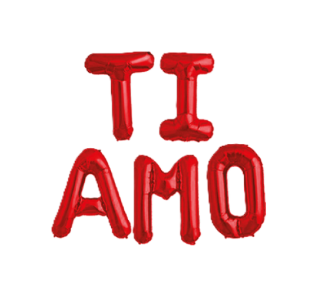 Kit Ti Amo (1 composizione Ti amo, 6 palloncini cuore rosso)