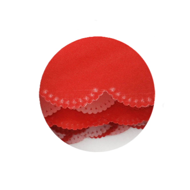 Tovaglia di Natale rotonda in tessuto rosso con bordo ondulato d. 160cm