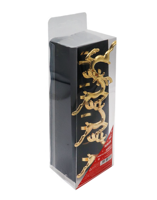Anelli portatovaglioli di Natale renna oro 4cm conf. 4 pezzi