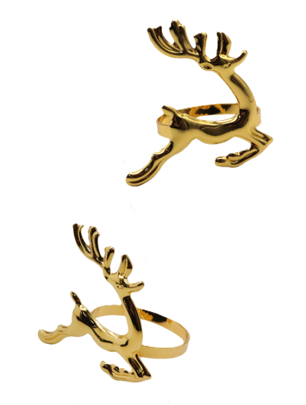 Anelli portatovaglioli di Natale renna oro 4cm conf. 4 pezzi