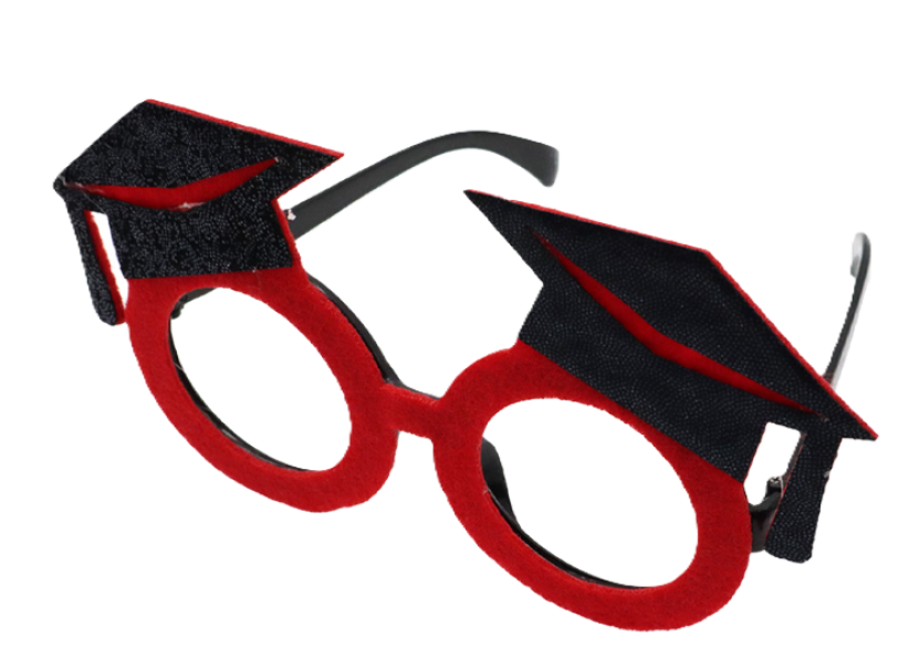 Occhiali Laurea Rossi, 16 cm, Con Cappello da Laureato, Perfetti per Foto e Party a Tema