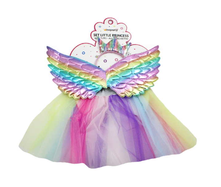 Set party little princess multicolore 3pz (tutu00f9, ali, cerchietto corona)