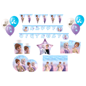 Kit compleanno frozen 112pz ( 24 bicchieri, 24 piatti, 40 tovaglioli, 1 tovaglia, 1 festone, 1 festone bandierine, 1 palloncini metal, 20 palloncini lattice)