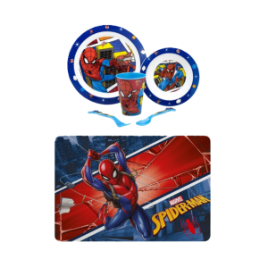 Set pranzo spiderman 6pz (2 piatti, bicchiere, 2 posate, tovaglietta in silicone)