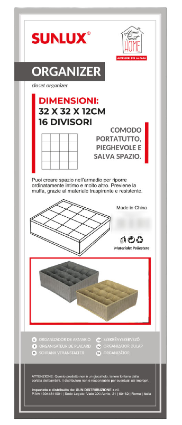 Organizer salvaspazio 16 div. 32x32x12cm 1pz.