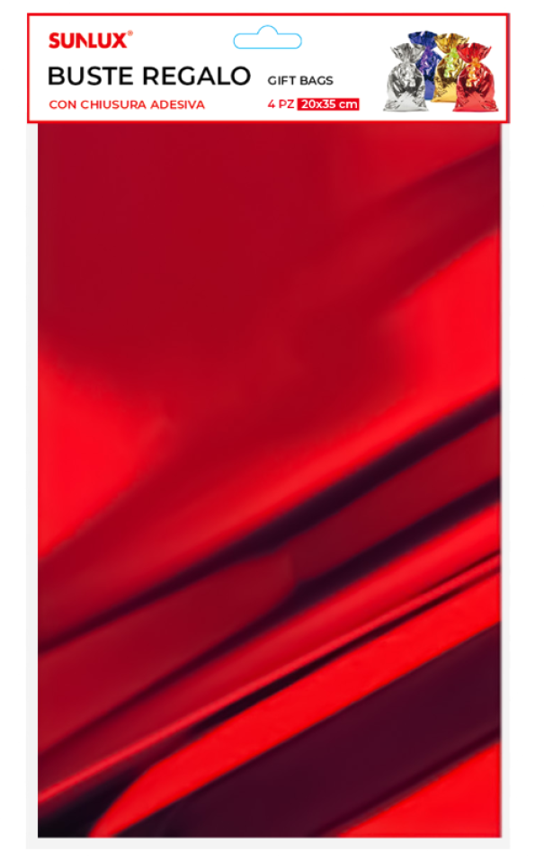 Buste adesive rosso metal 4pz 20x35cm
