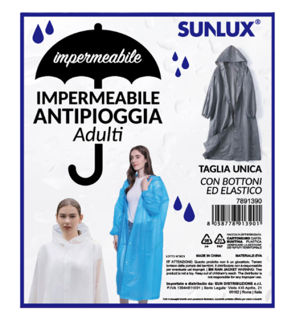 Impermeabile antipioggia tg. unica 140g
