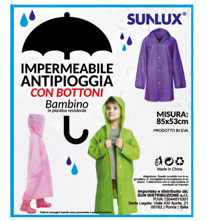 Impermeabile Antipioggia bambino con bottoni 85x53cm