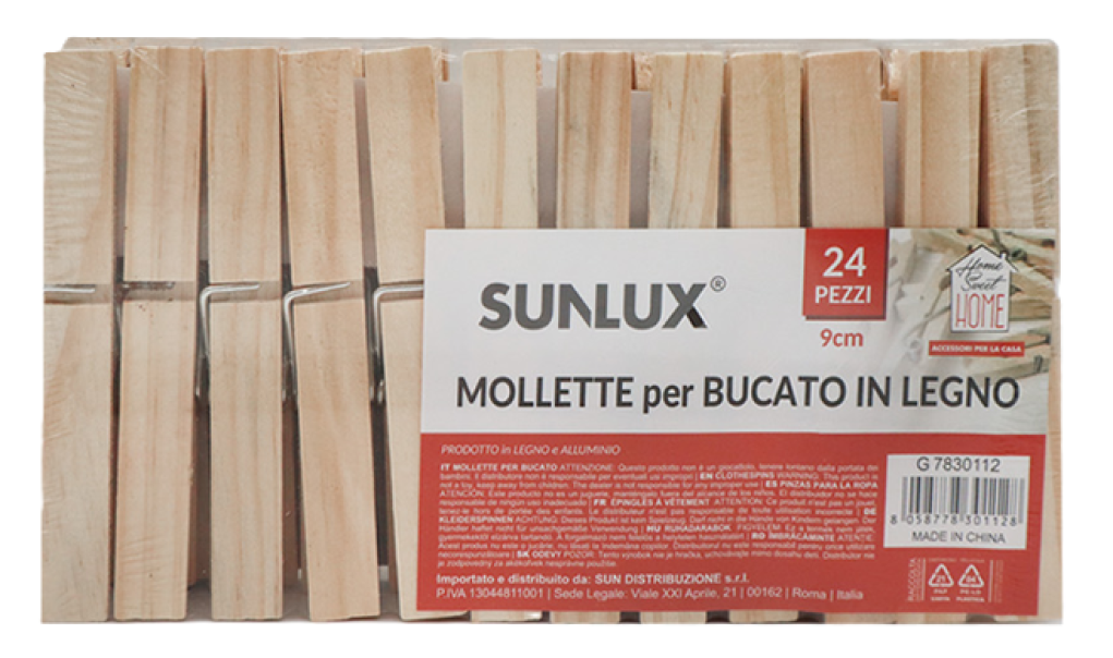 24 Mollette per bucato in legno, sostenibili, ecologiche, 9 cm