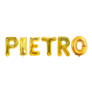 Palloncini nome pietro, kit scritto con lettere oro altezza 35cm