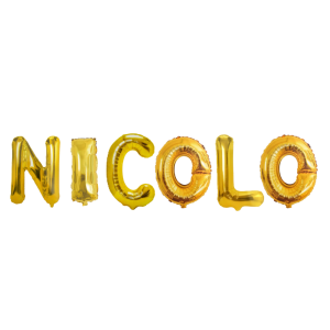 Palloncini nome nicolò, kit scritto con lettere oro altezza 35cm
